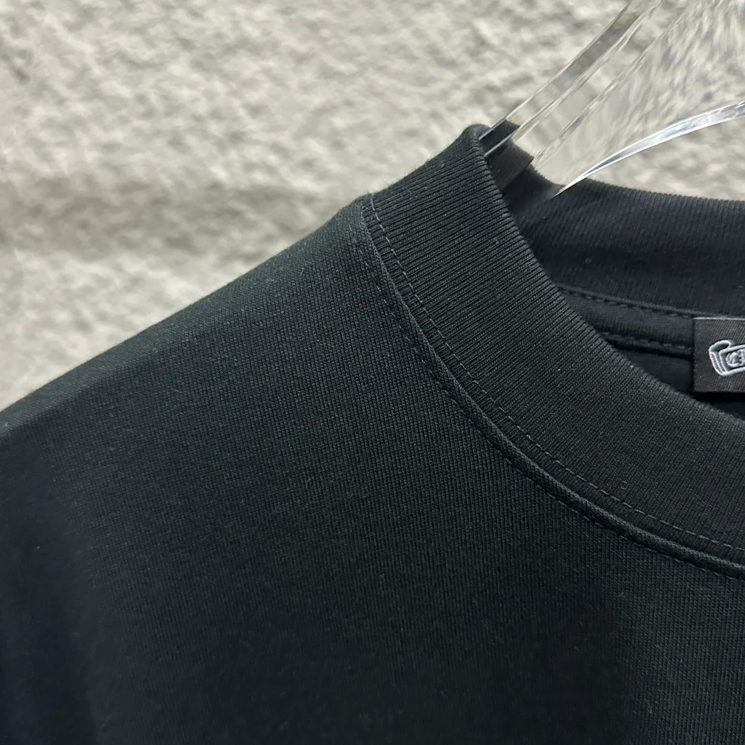🅿️180 CH*Cro Heart*2025 spring and summer new style Classic horseshoe embroidery Customized double yarn plain cotton fabric Short-sleeved T-shirt Unisex Color: Black White Size: S (90-130 catties) M (120-150 catties) L (140-165 catties) XL (160-180 catties) XXL (180-210 catties)